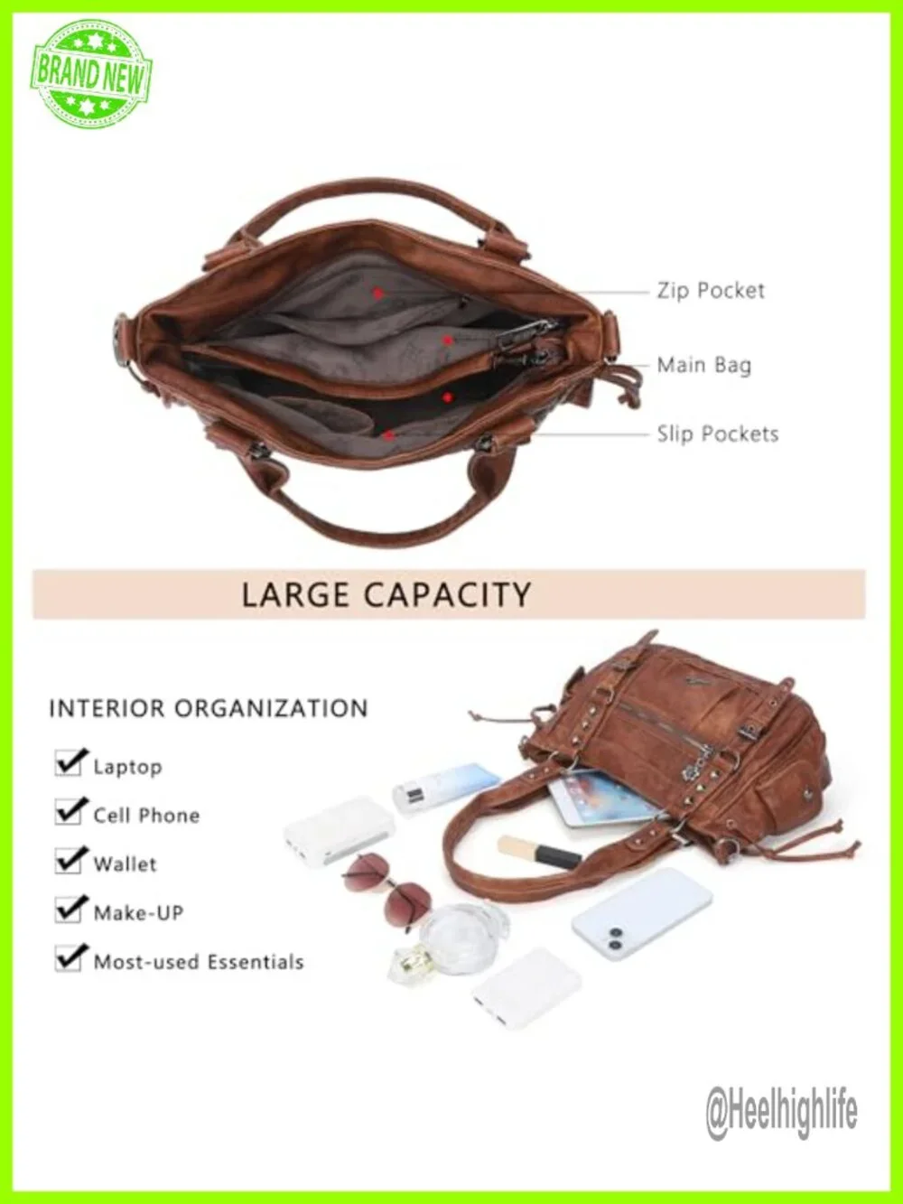 Multi Pocket Retro Hobo Handbag Satchel Tote Vegan Leather